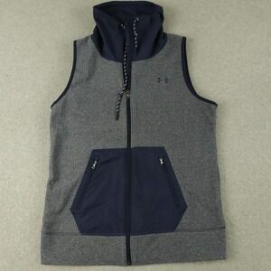 Under Armour Hoodie Vest Mens Medium ColdGear Full Zip Gym Sweat Blue Sleeveless